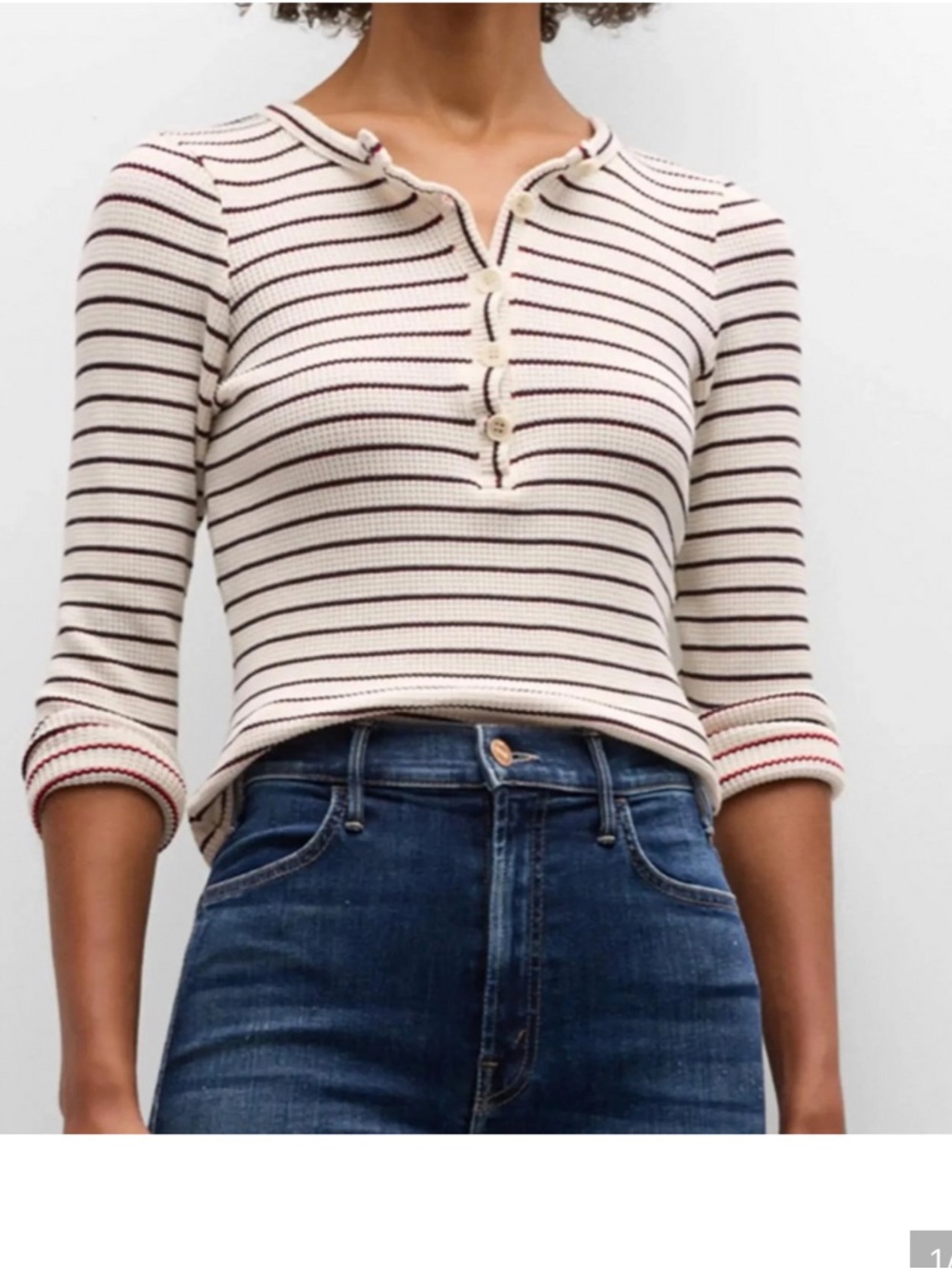 Mother Itty Bitty Pixy Thermal Henley Top - White with Red Stripes